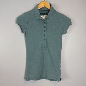 American Eagle Henley Top Womens Size XS Collared Polo Short Sleeve Green